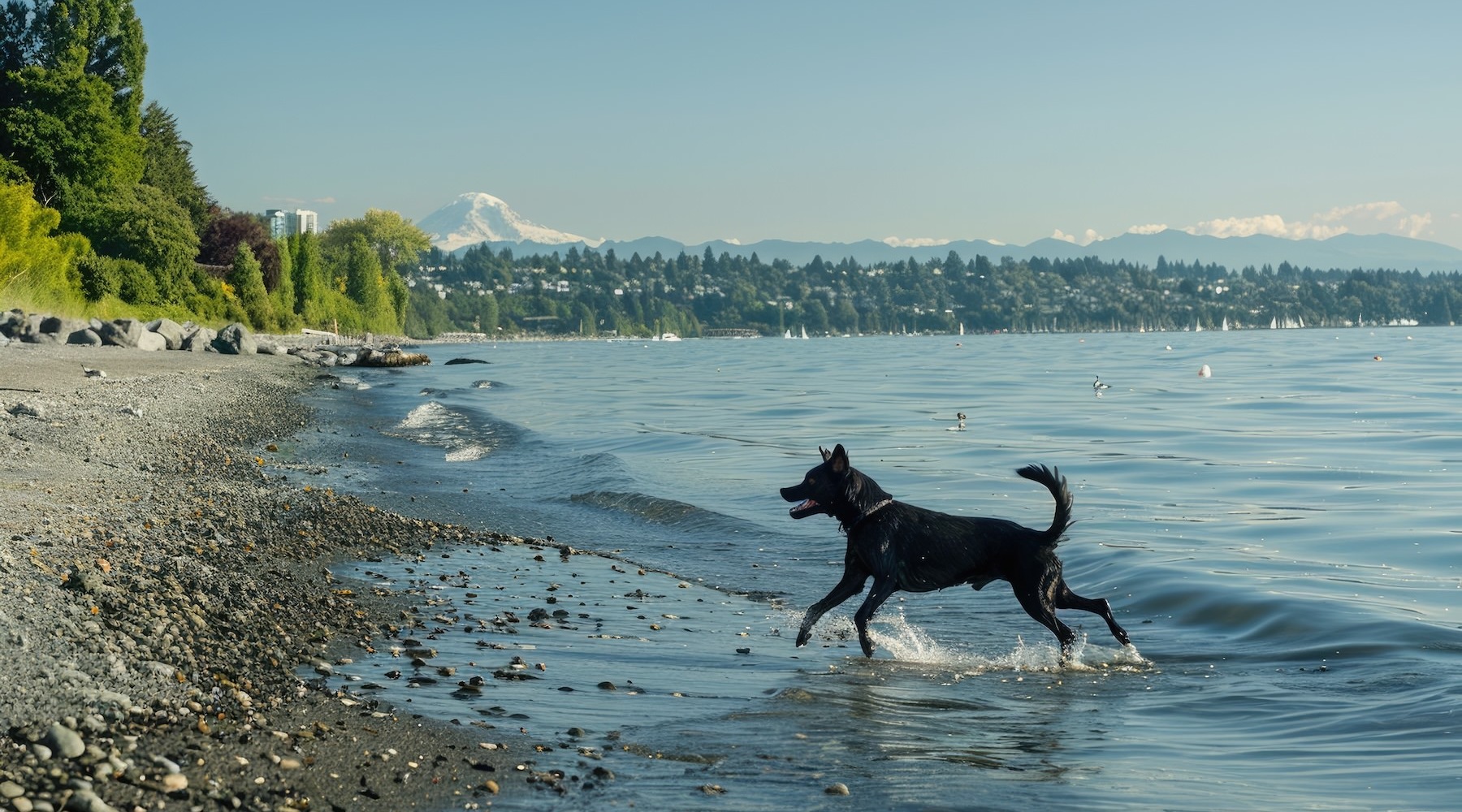 dog running in water